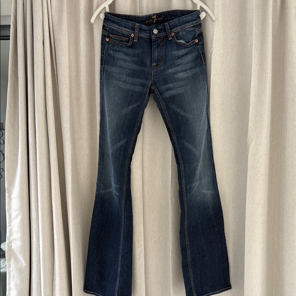 7 For All Mankind Blue Boot Cut Jeans with Vintage Wash
